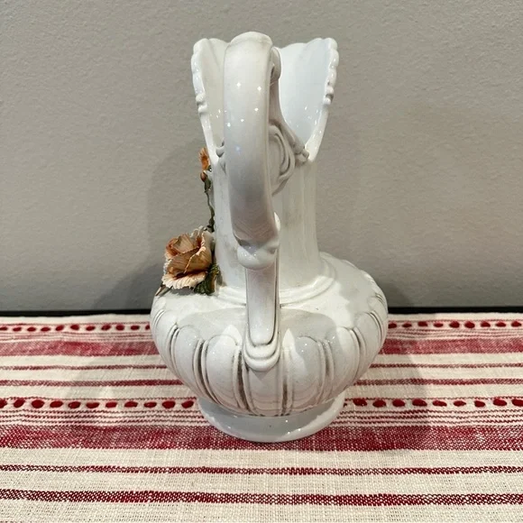 Vintage Capodimonte Style Hand Painted Majolica Porcelain Pitcher Made in Italy